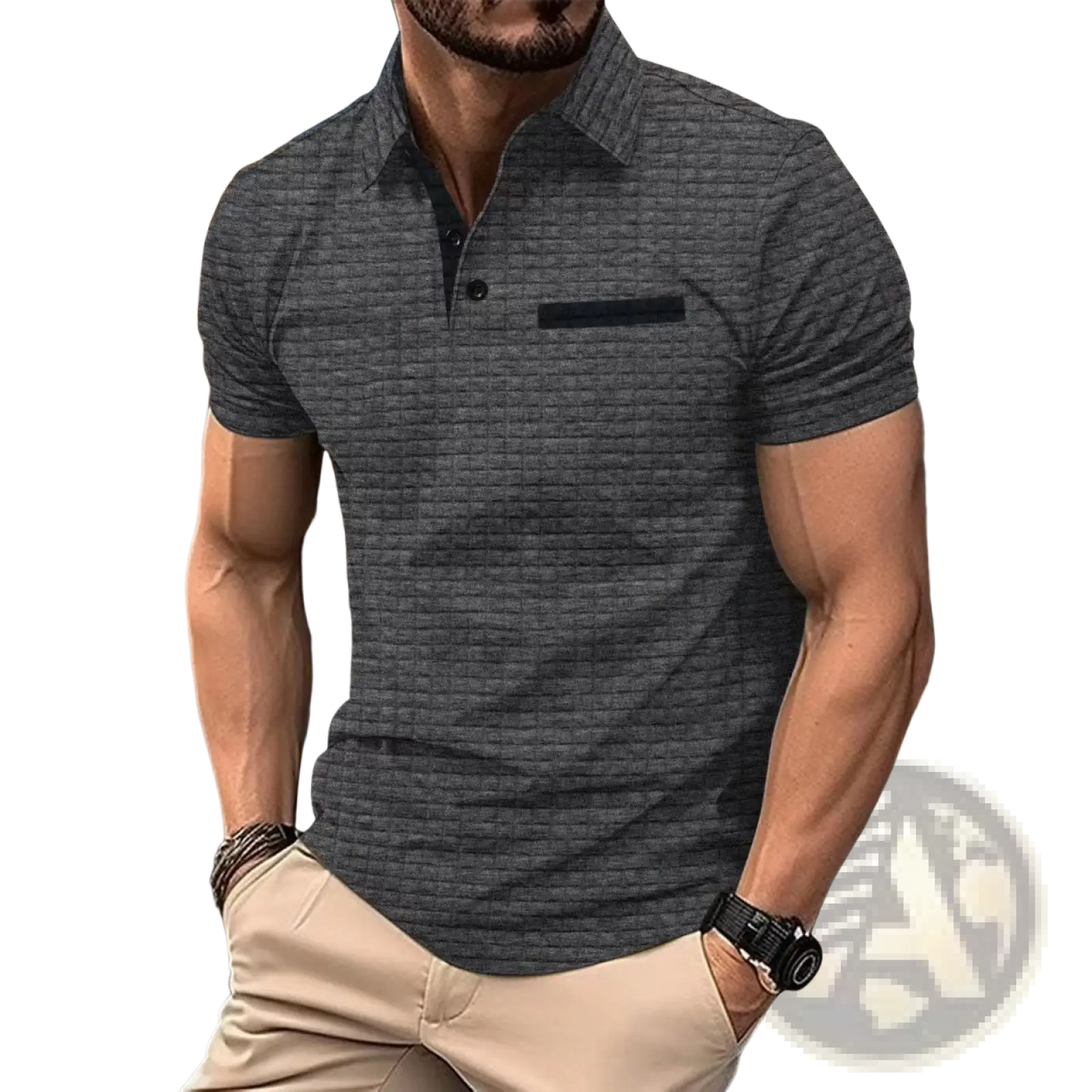 Men's Jacquard Plaid Sport Polo Shirt with Contrast Trim