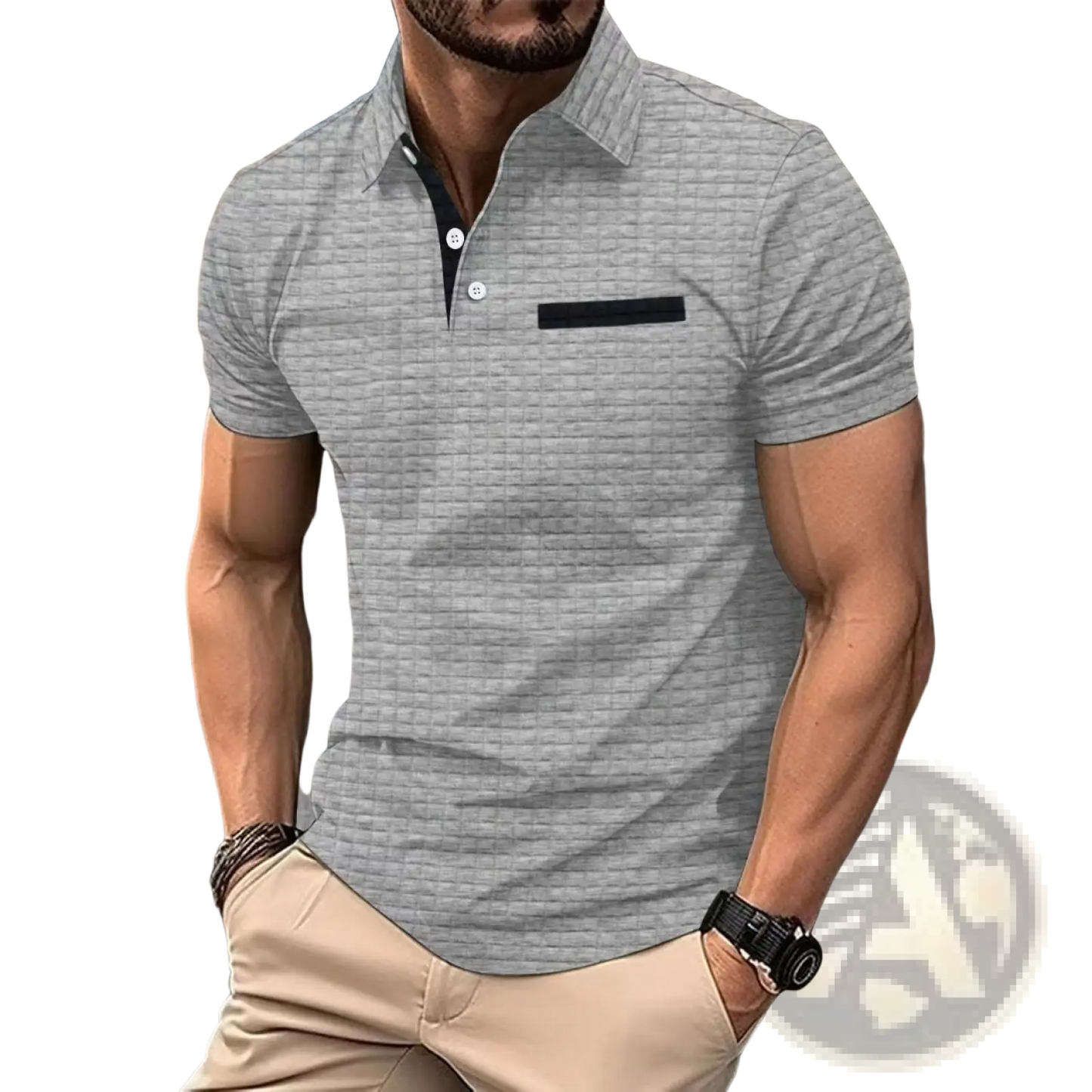 Men's Jacquard Plaid Sport Polo Shirt with Contrast Trim