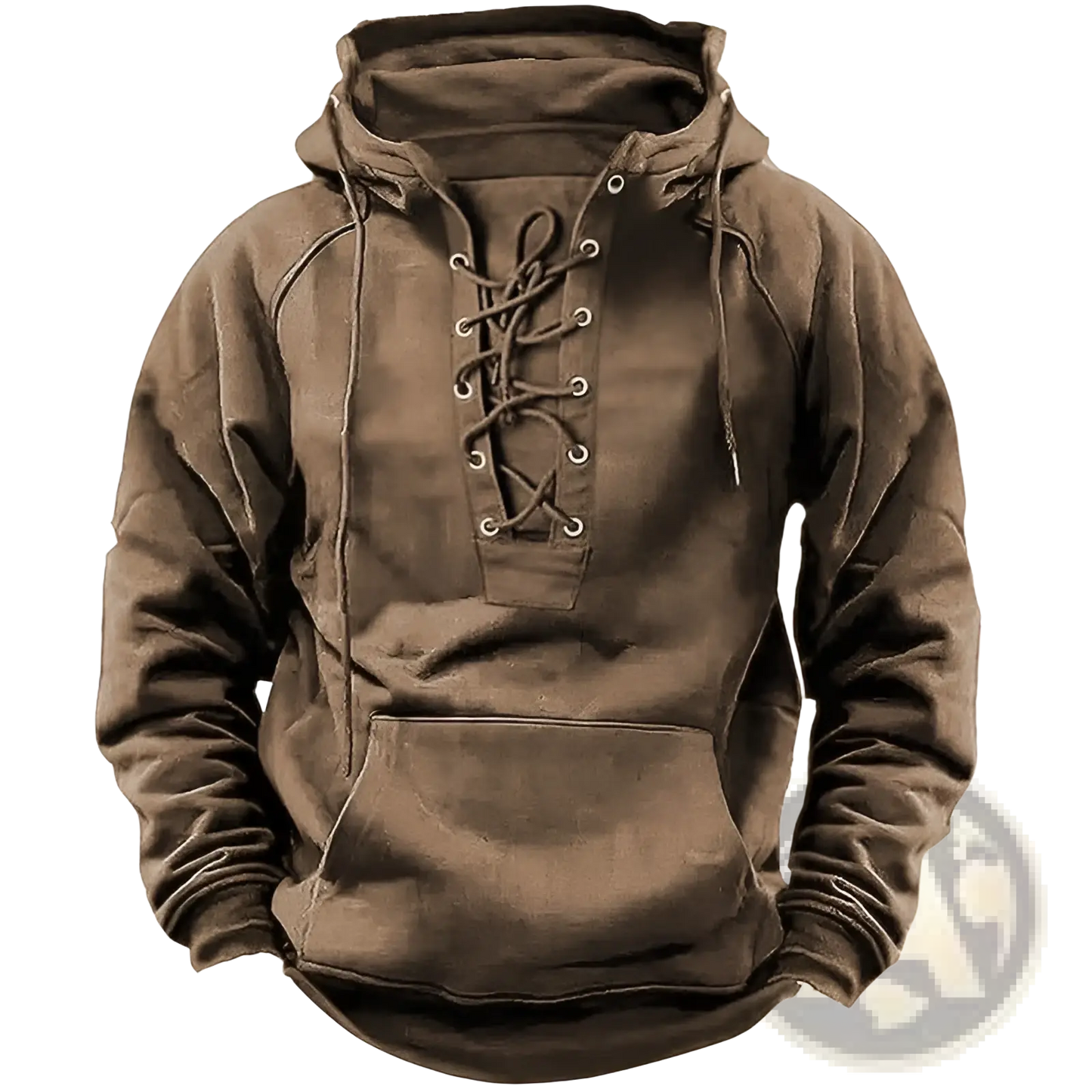 Men's Lace Up Cotton Pullover Hoodie with Kangaroo Pocket
