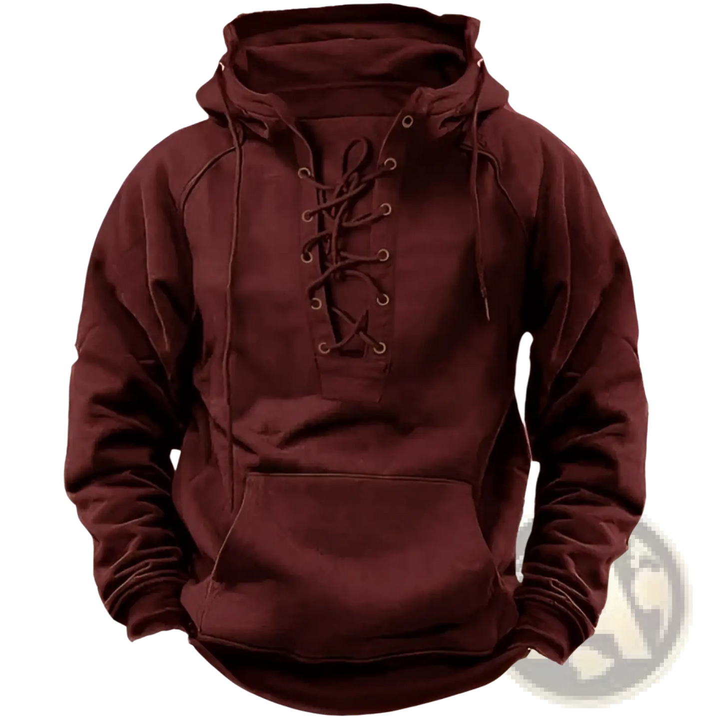 Men's Lace Up Cotton Pullover Hoodie with Kangaroo Pocket
