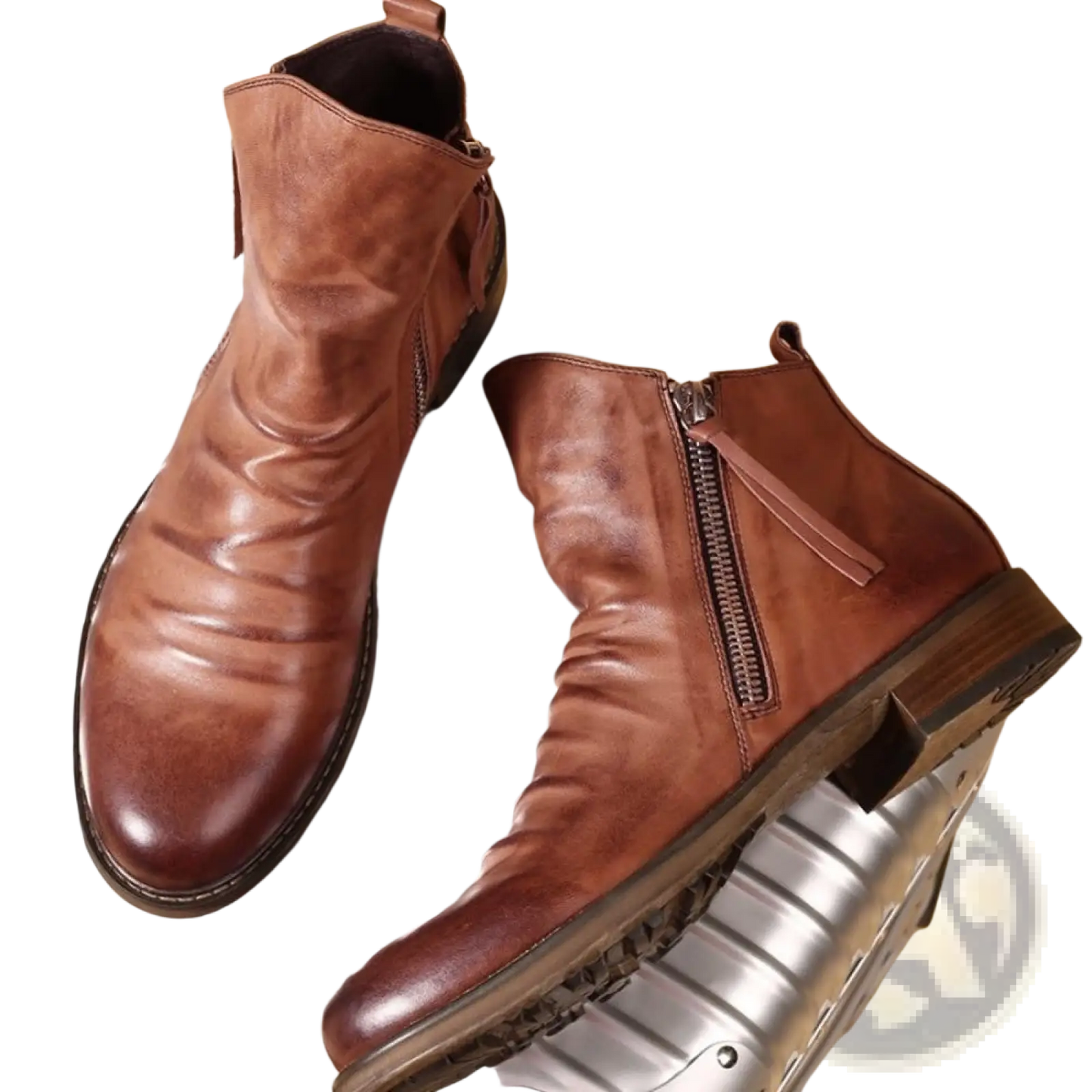 Men's Leather Chelsea Boots with Side Zipper Heel