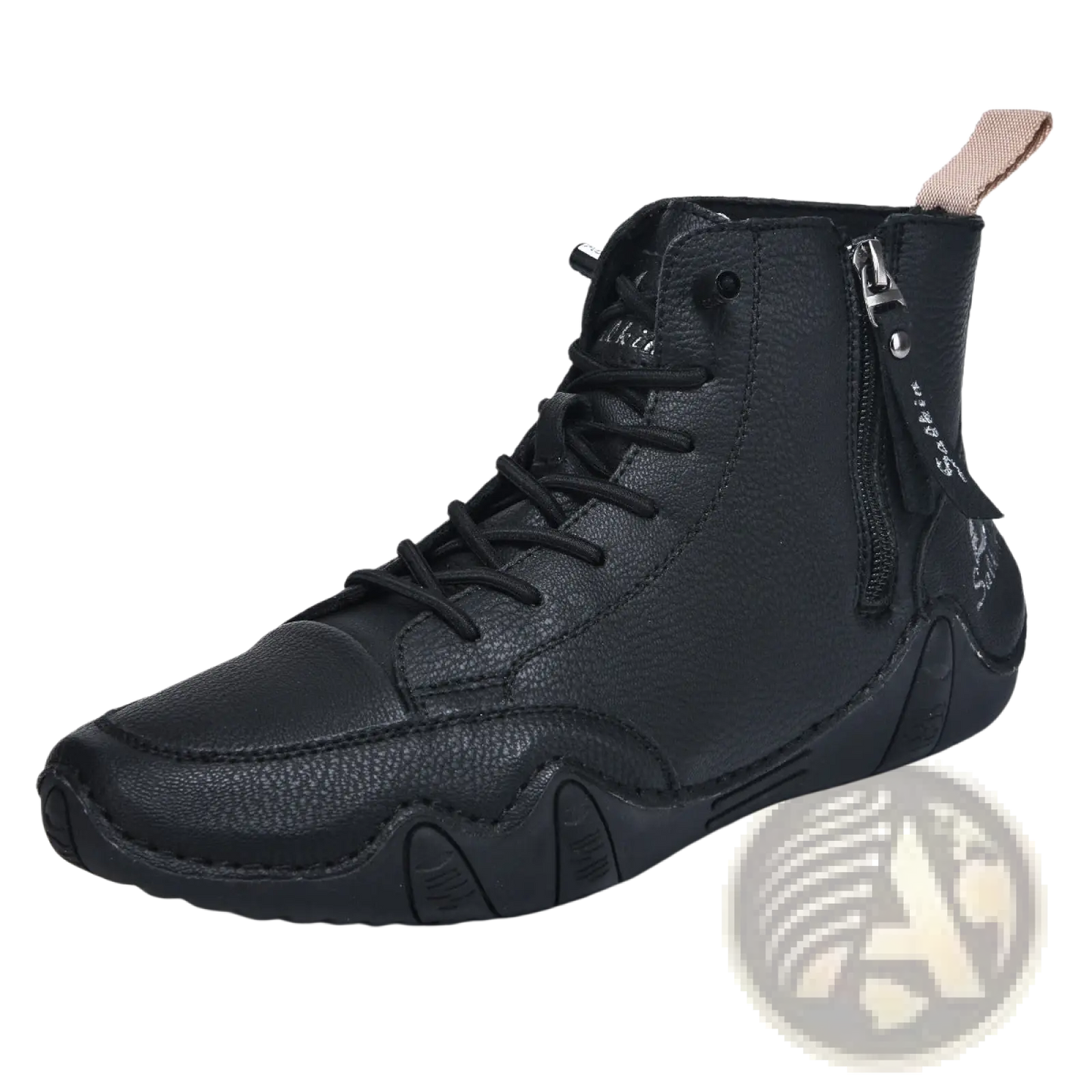Men's Leather High Top Boots with Side Zipper