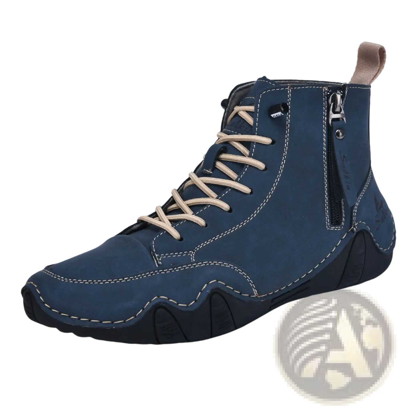 Men's Leather High Top Boots with Side Zipper