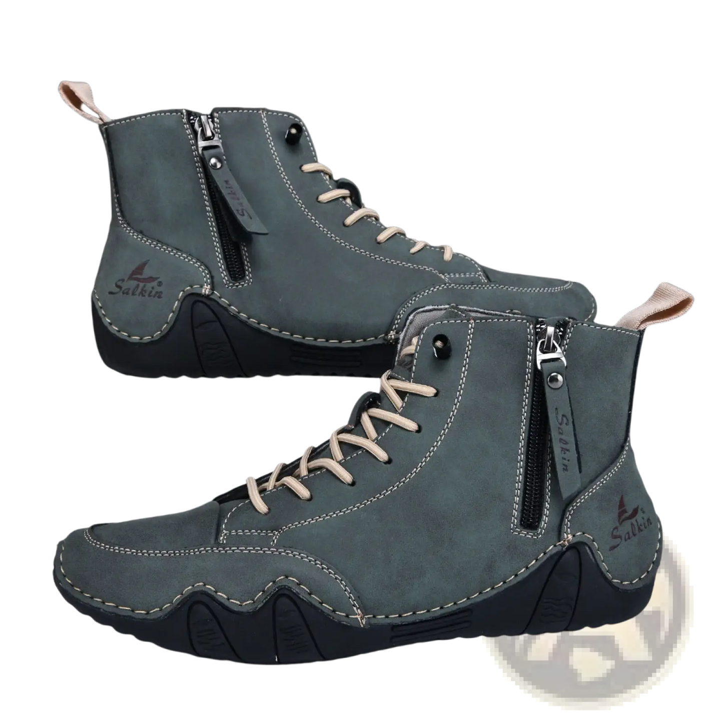 Men's Leather High Top Boots with Side Zipper