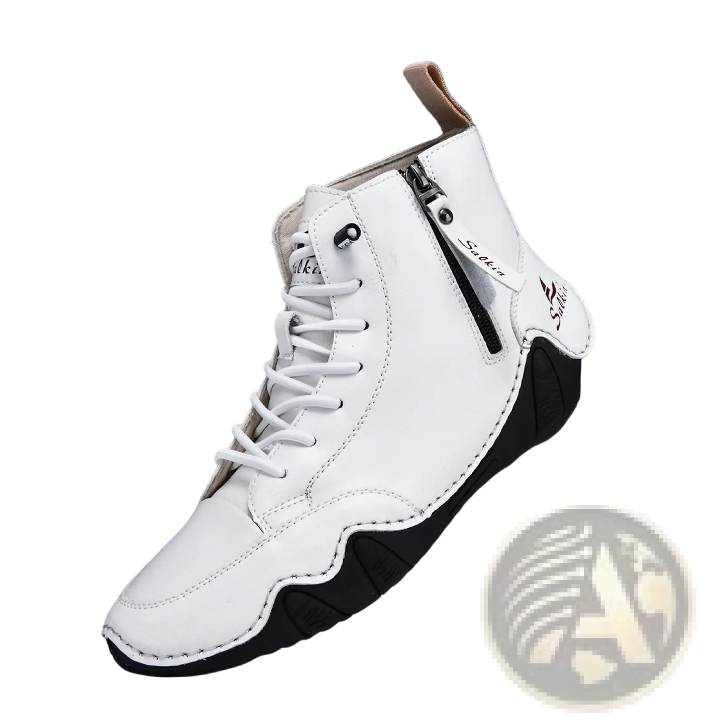 Men's Leather High Top Boots with Side Zipper