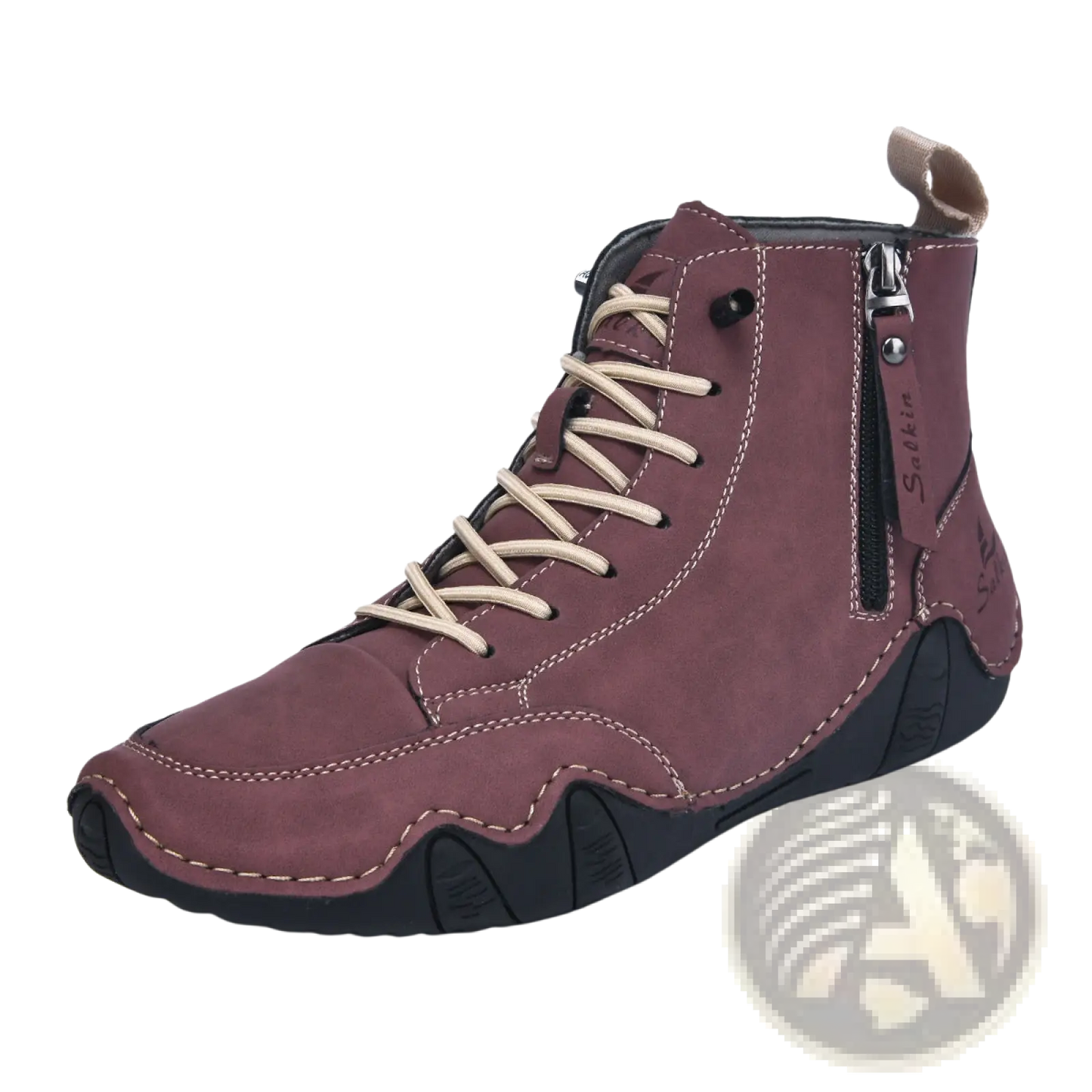 Men's Leather High Top Boots with Side Zipper