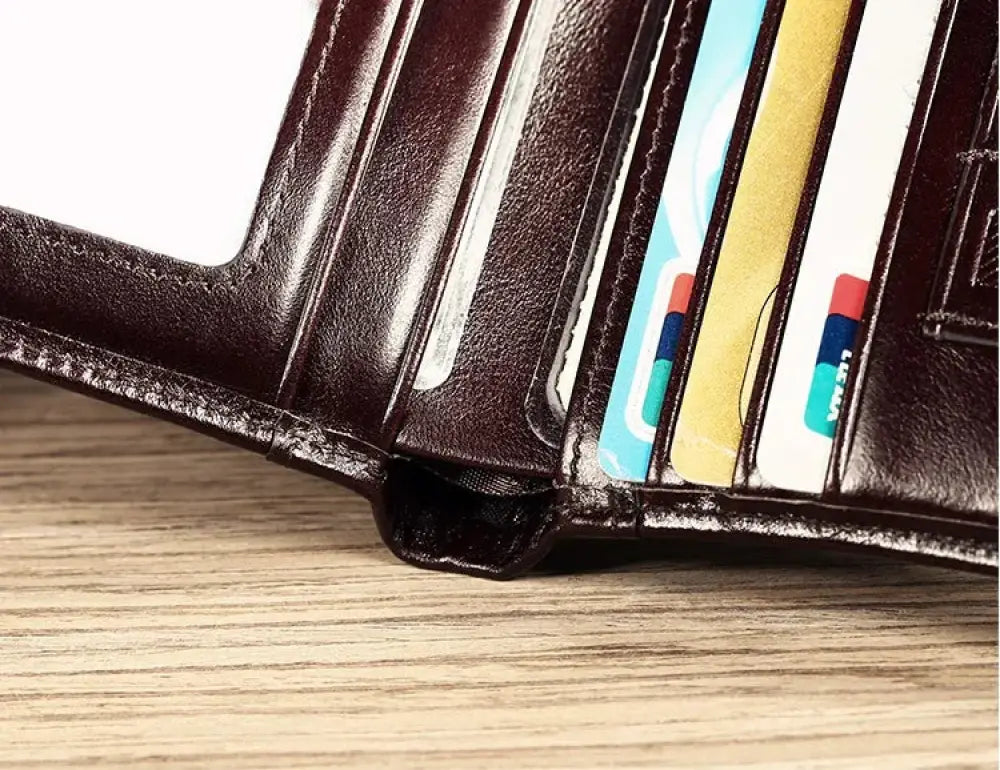 Men's Brown Leather Tri-fold Wallet with Id Window