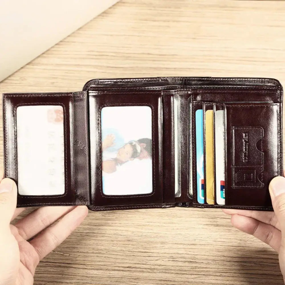 Men's Brown Leather Tri-fold Wallet with Id Window