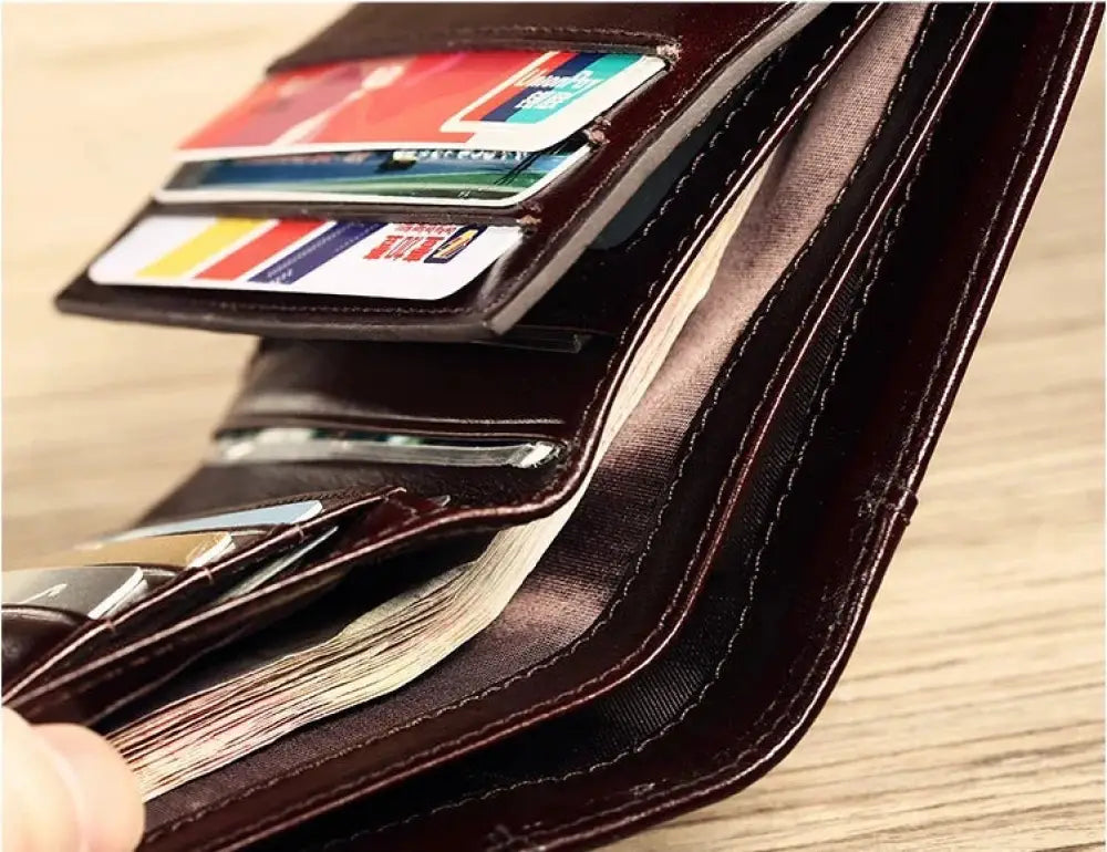 Men's Brown Leather Tri-fold Wallet with Id Window