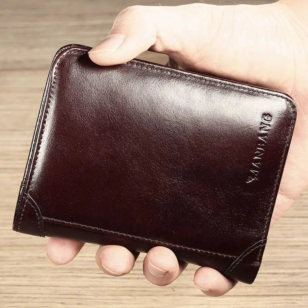 Men's Brown Leather Tri-fold Wallet with Id Window