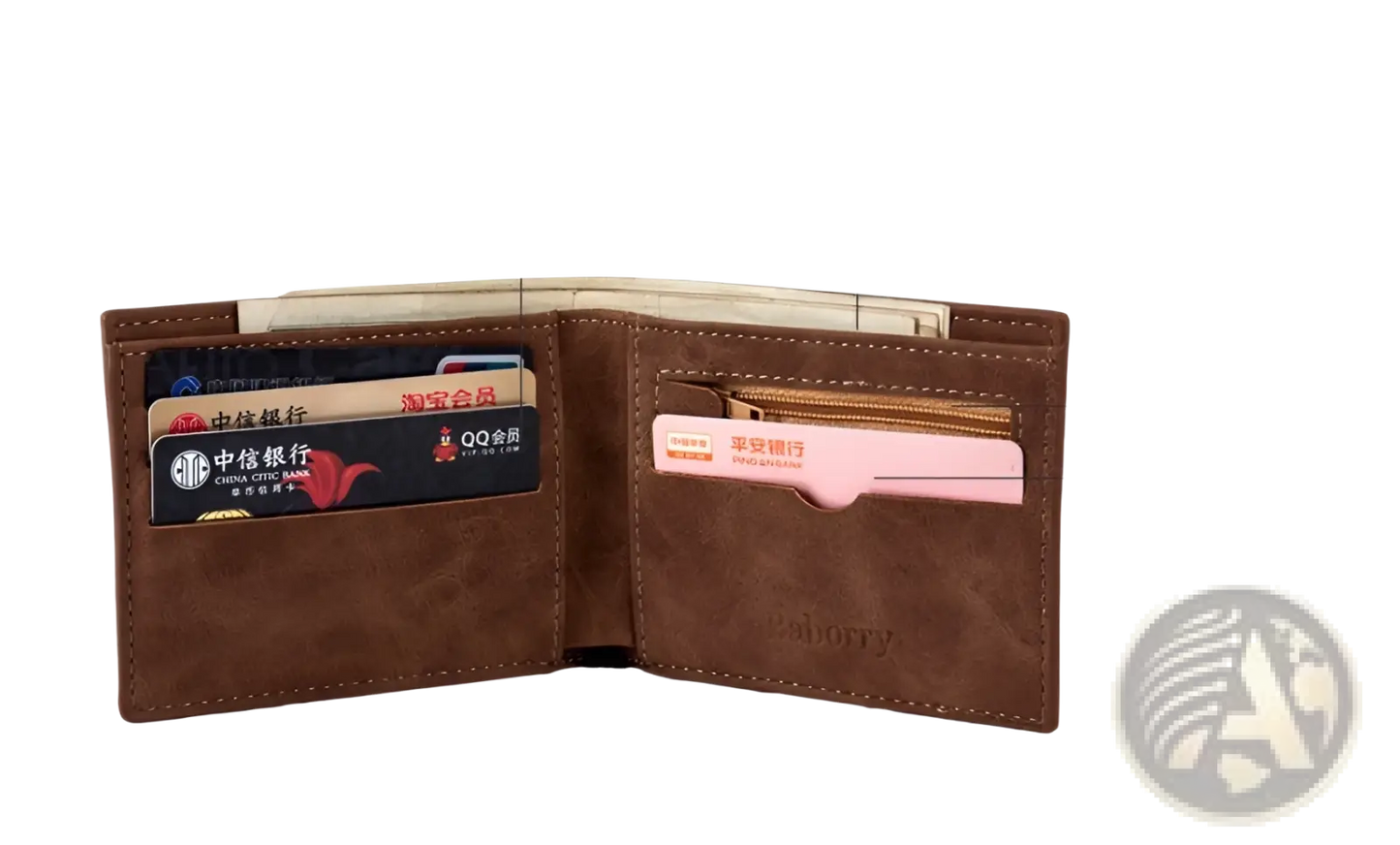 Men's Leather Wallet with Embossed Logo and Coin Pocket