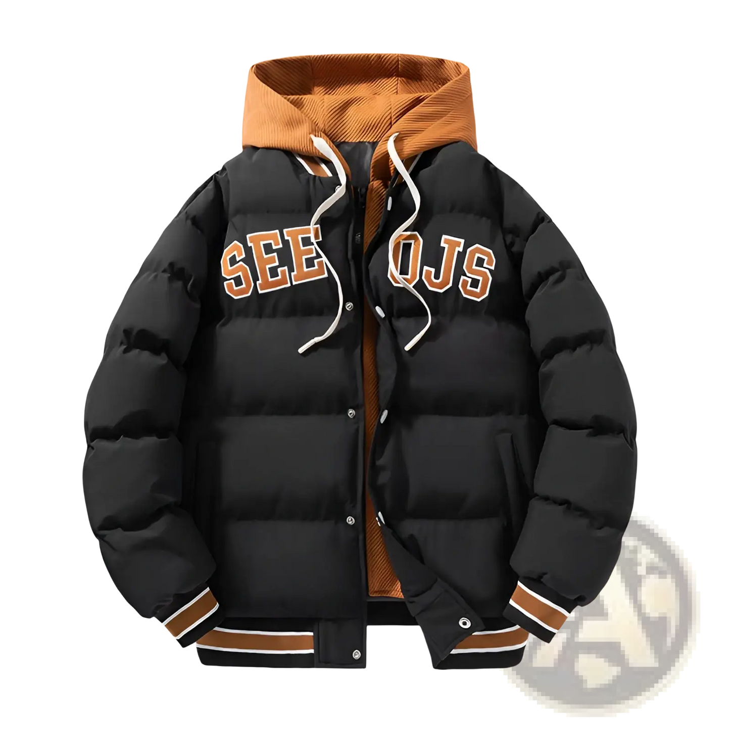 Men's Letter Print Hooded Puffer Jacket