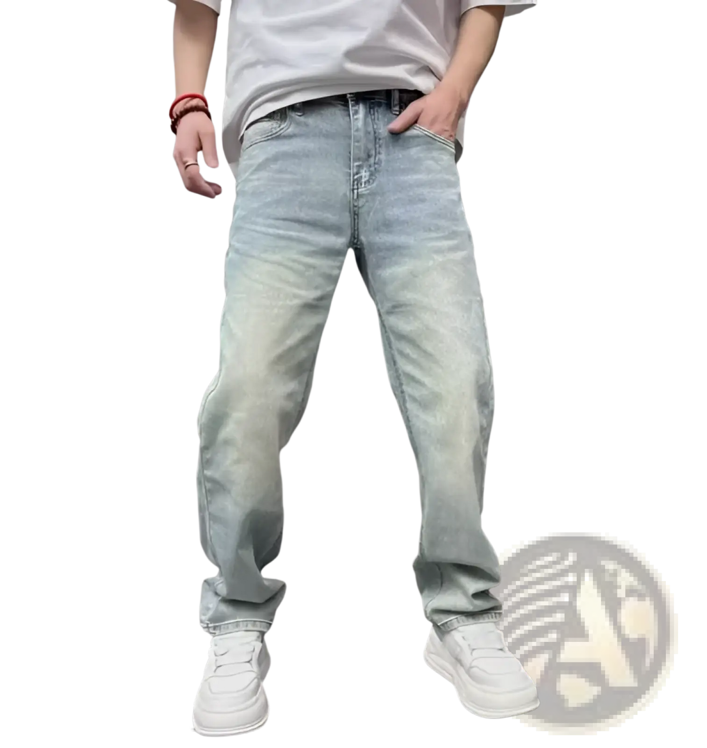 Men's Light Wash Relaxed Straight Leg Denim Jeans
