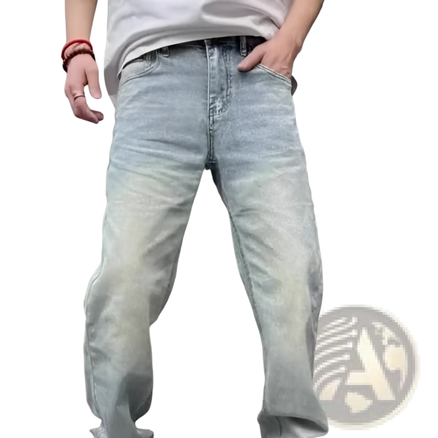 Men's Light Wash Relaxed Straight Leg Denim Jeans