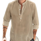 Men's Lightweight Mandarin Collar Linen and Cotton Shirt