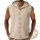 Men's Linen Blend Sleeveless Hooded Button Up Shirt