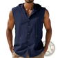 Men's Linen Blend Sleeveless Hooded Button Up Shirt
