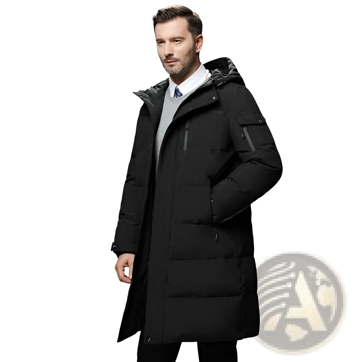 Men's Long Quilted Hooded Down Winter Jacket
