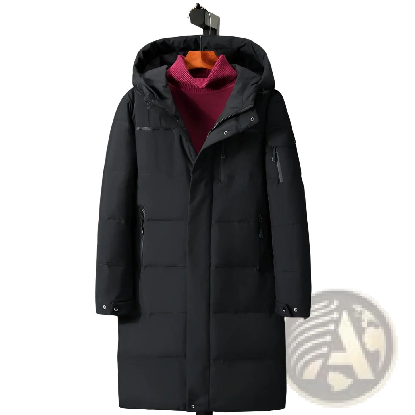 Men's Long Quilted Hooded Down Winter Jacket