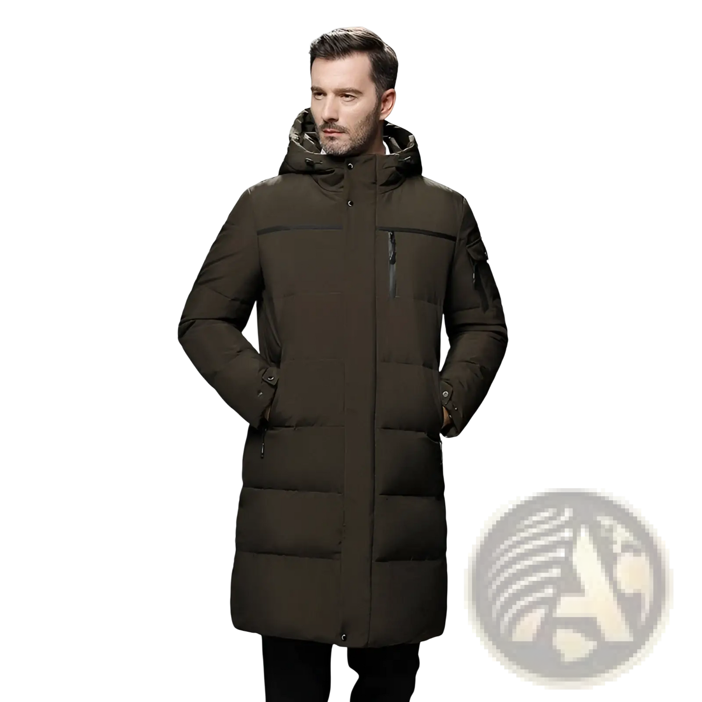 Men's Long Quilted Hooded Down Winter Jacket