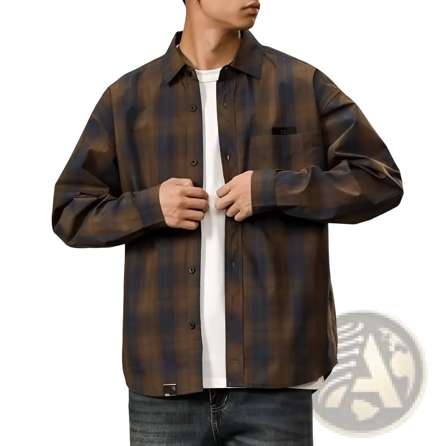 Men's Loose Fit Retro Plaid Long Sleeve Button Up Shirt