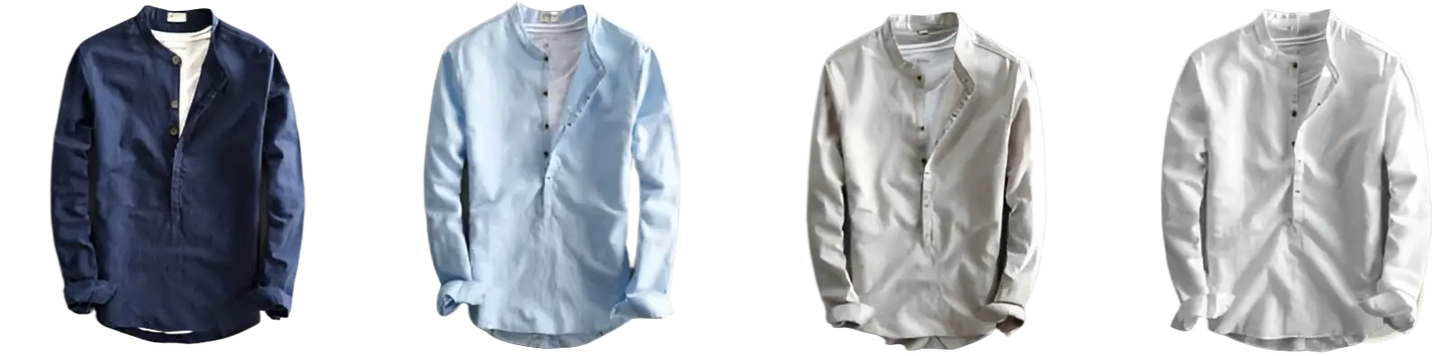 Men's Loose Linen Mandarin Collar Long Sleeve Shirt