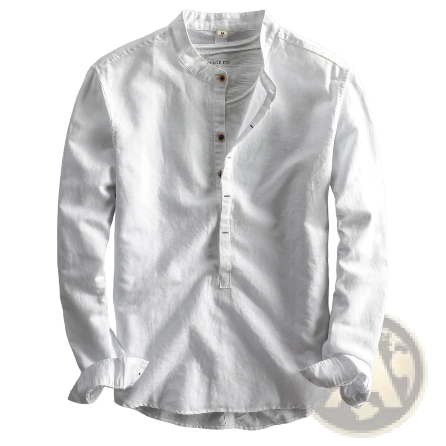 Men's Loose Linen Mandarin Collar Long Sleeve Shirt