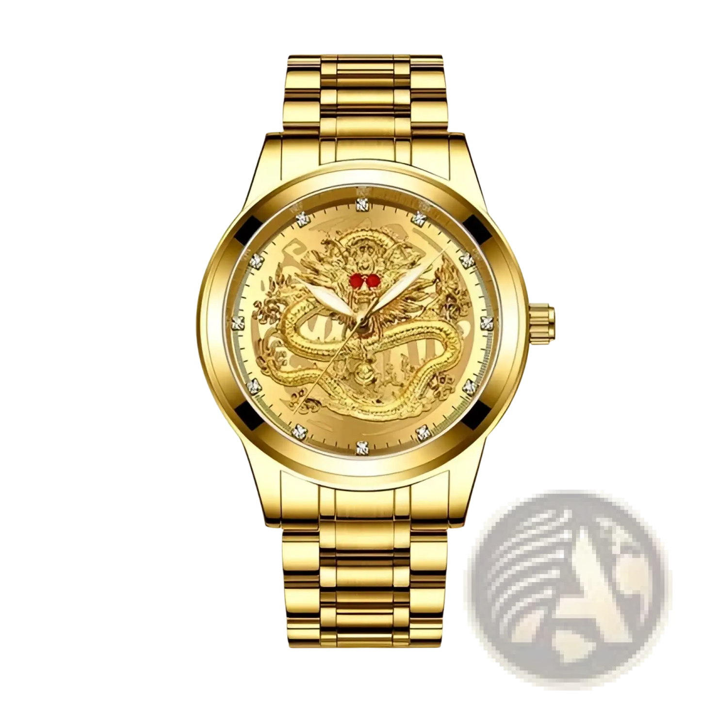 Men's Luxury 18k Gold Dragon Diamond Quartz Watch
