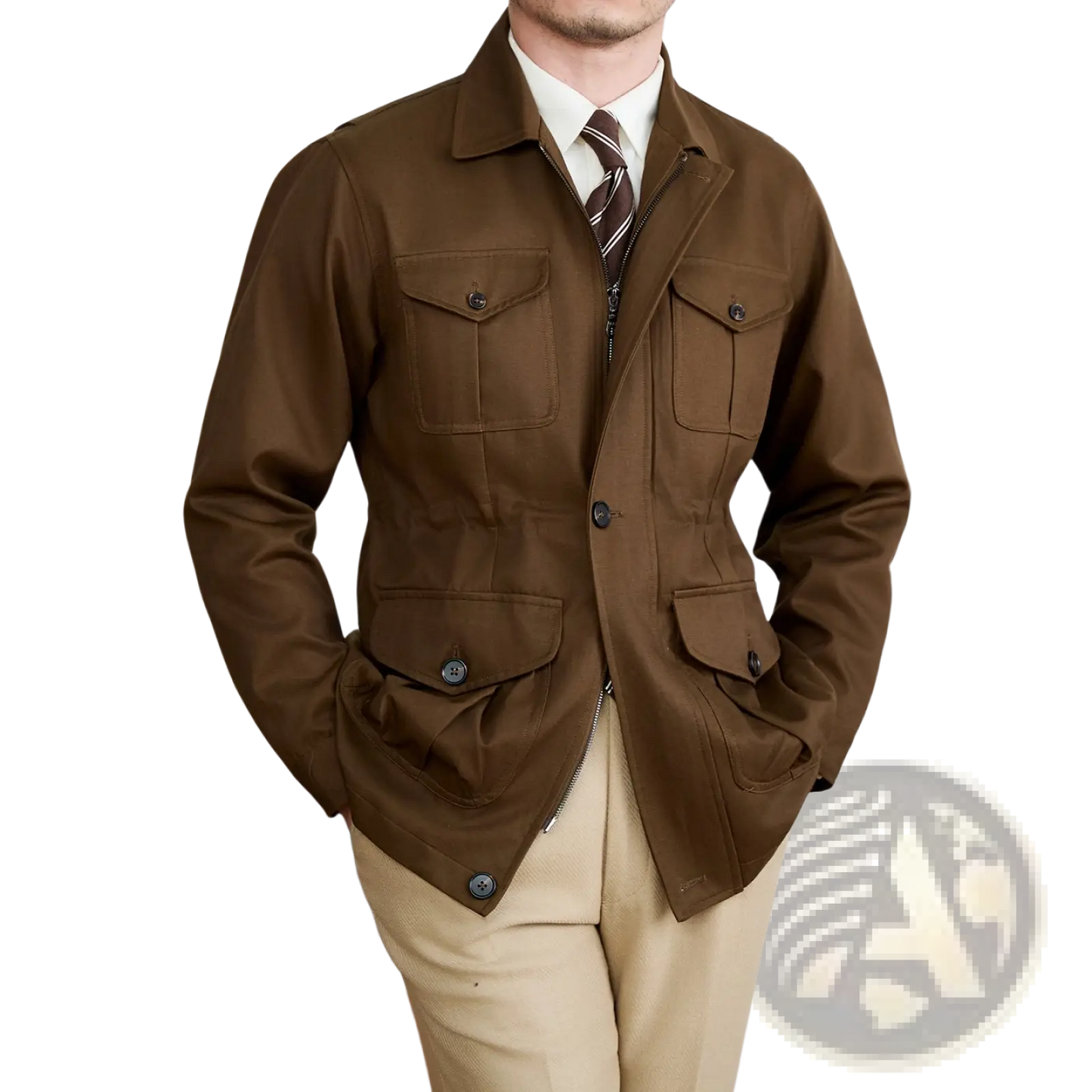 Men's Lyocell Blend Utility Safari Jacket with Flap Pockets