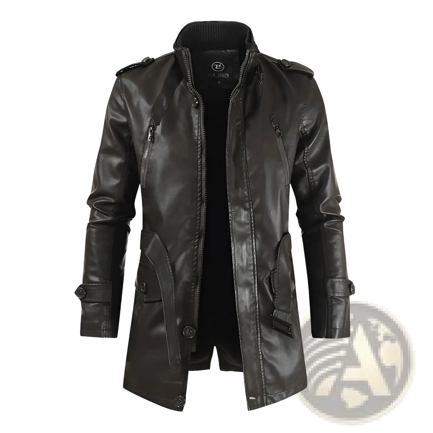 Men's Mid-length Fleece Lined Faux Leather Coat
