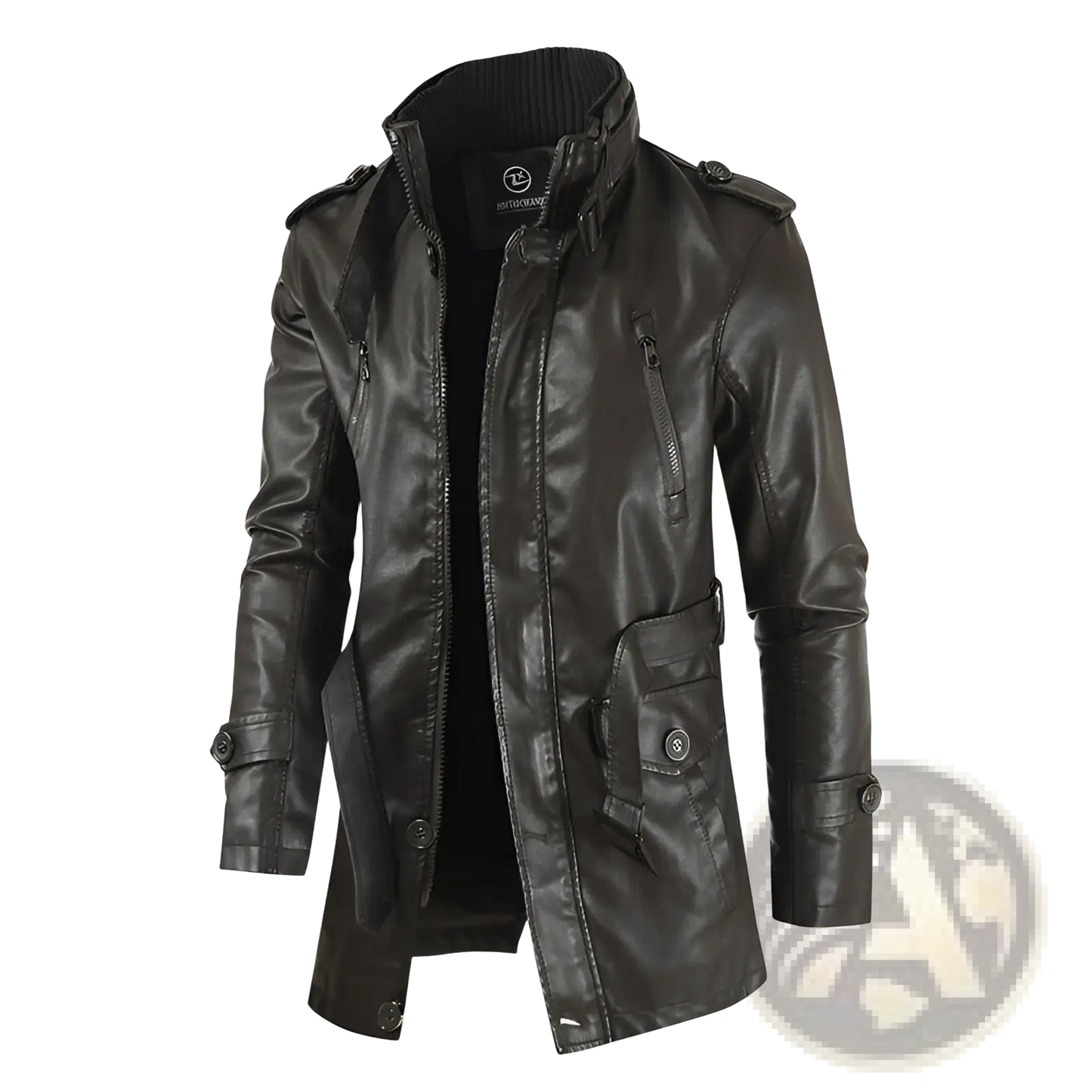 Men's Mid-length Fleece Lined Faux Leather Coat