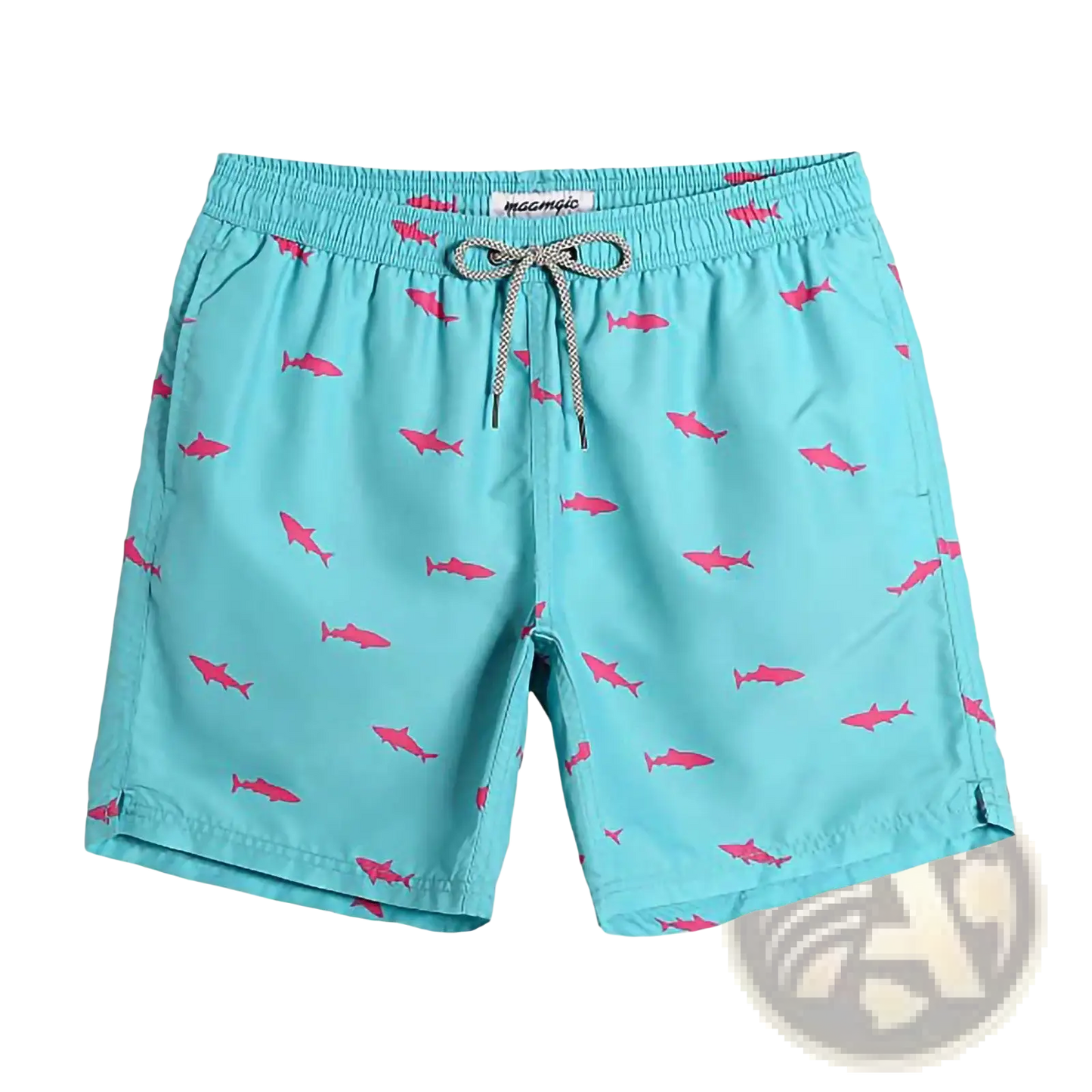 Men's Pink Shark Print Quick Dry Swim Trunks