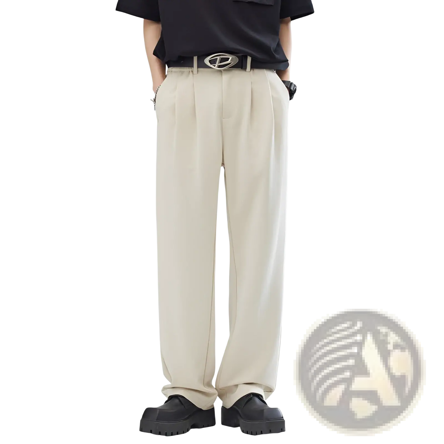 Men's Pleated Wide Leg Relaxed Fit Trousers