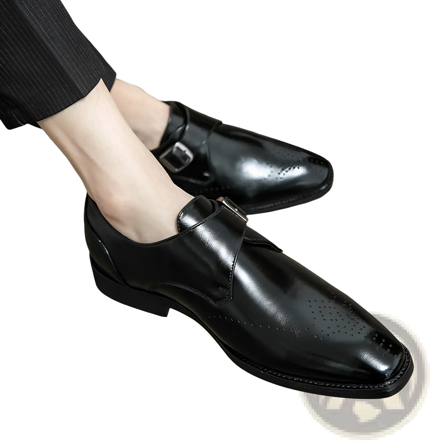 Men's Polished Leather Monk Strap Perforated Dress Shoes