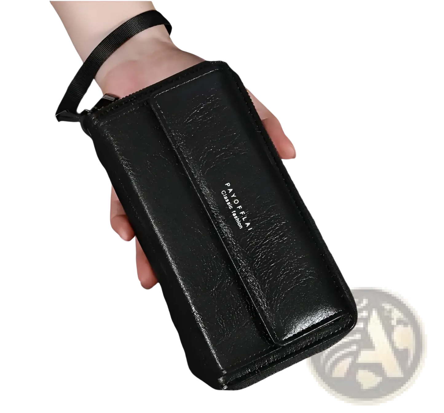 Men's Pu Leather Long Wallet with Wrist Strap