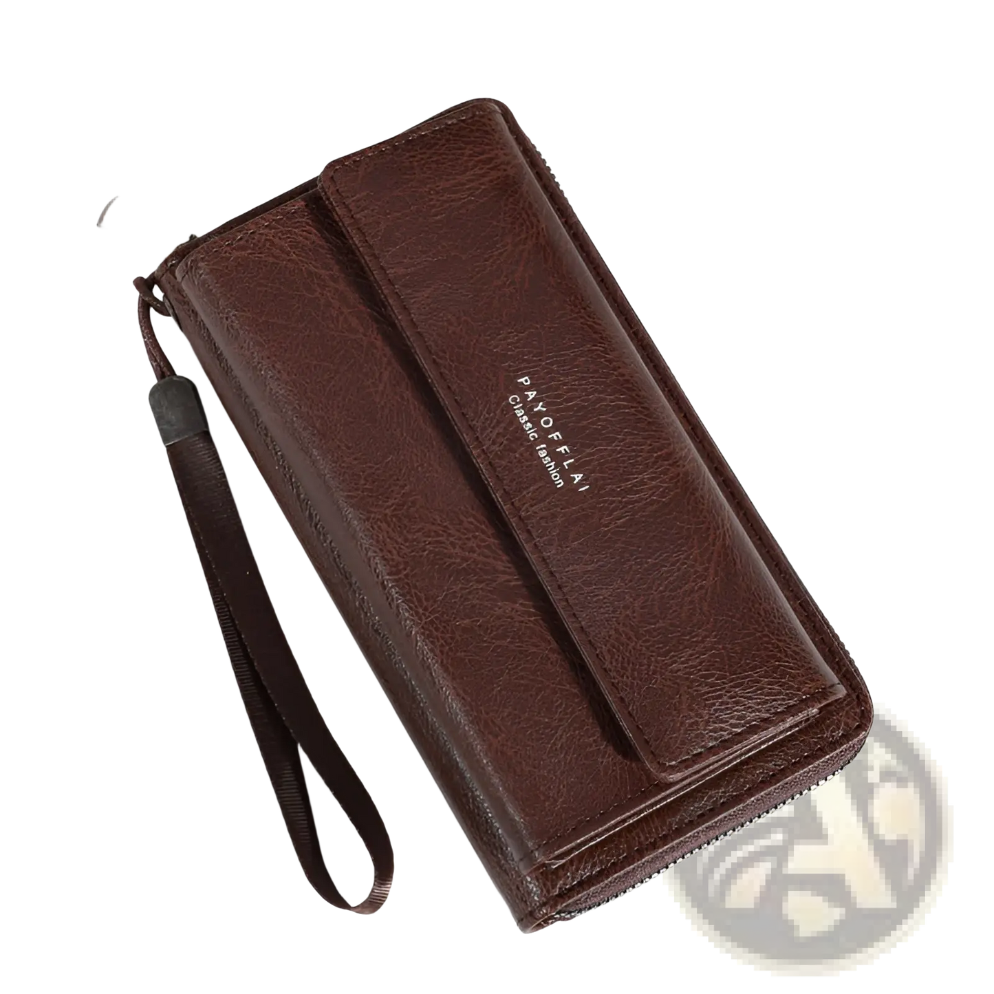 Men's Pu Leather Long Wallet with Wrist Strap