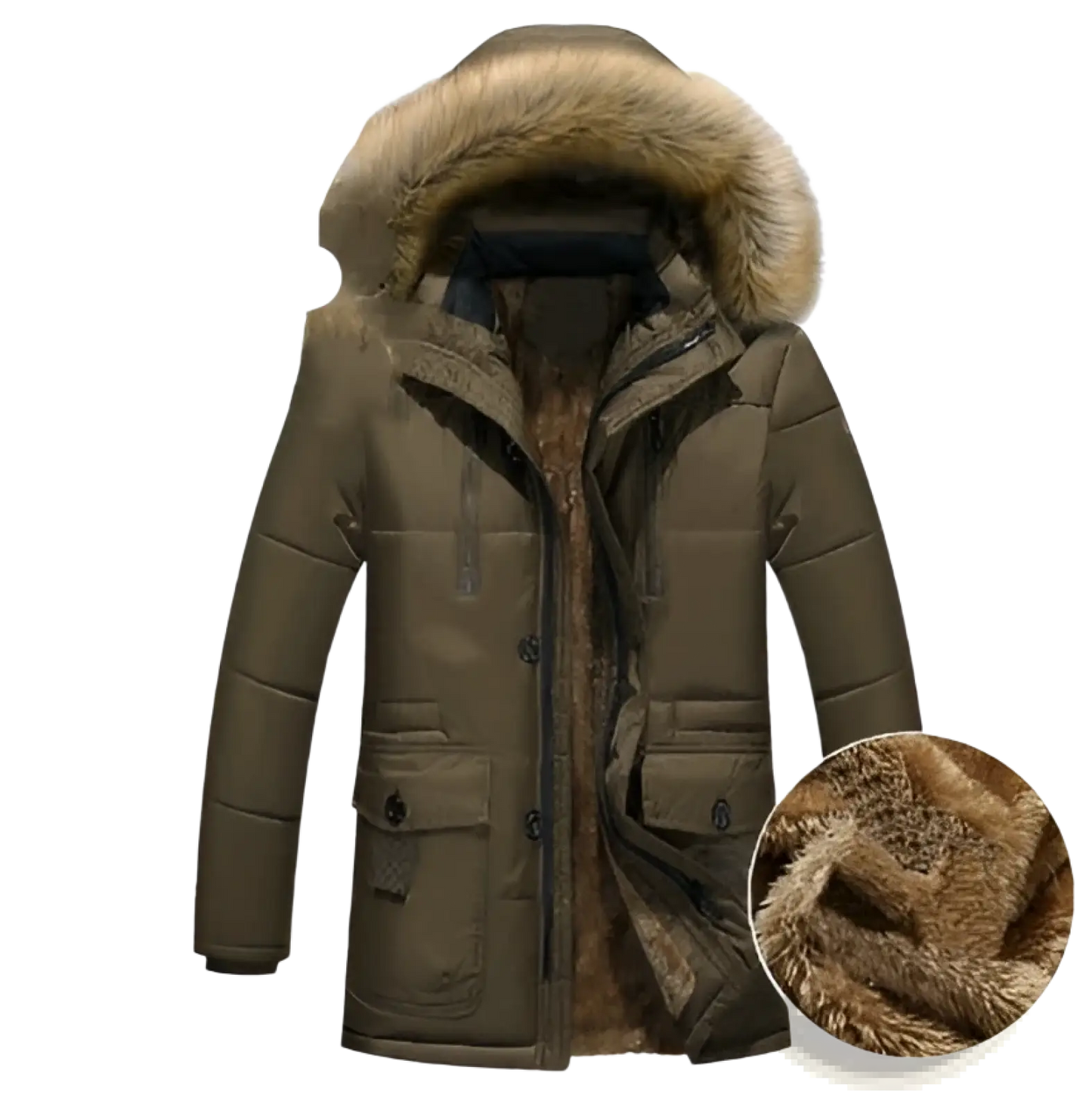 Men's Quilted Down Parka with Fur Lined Detachable Hood