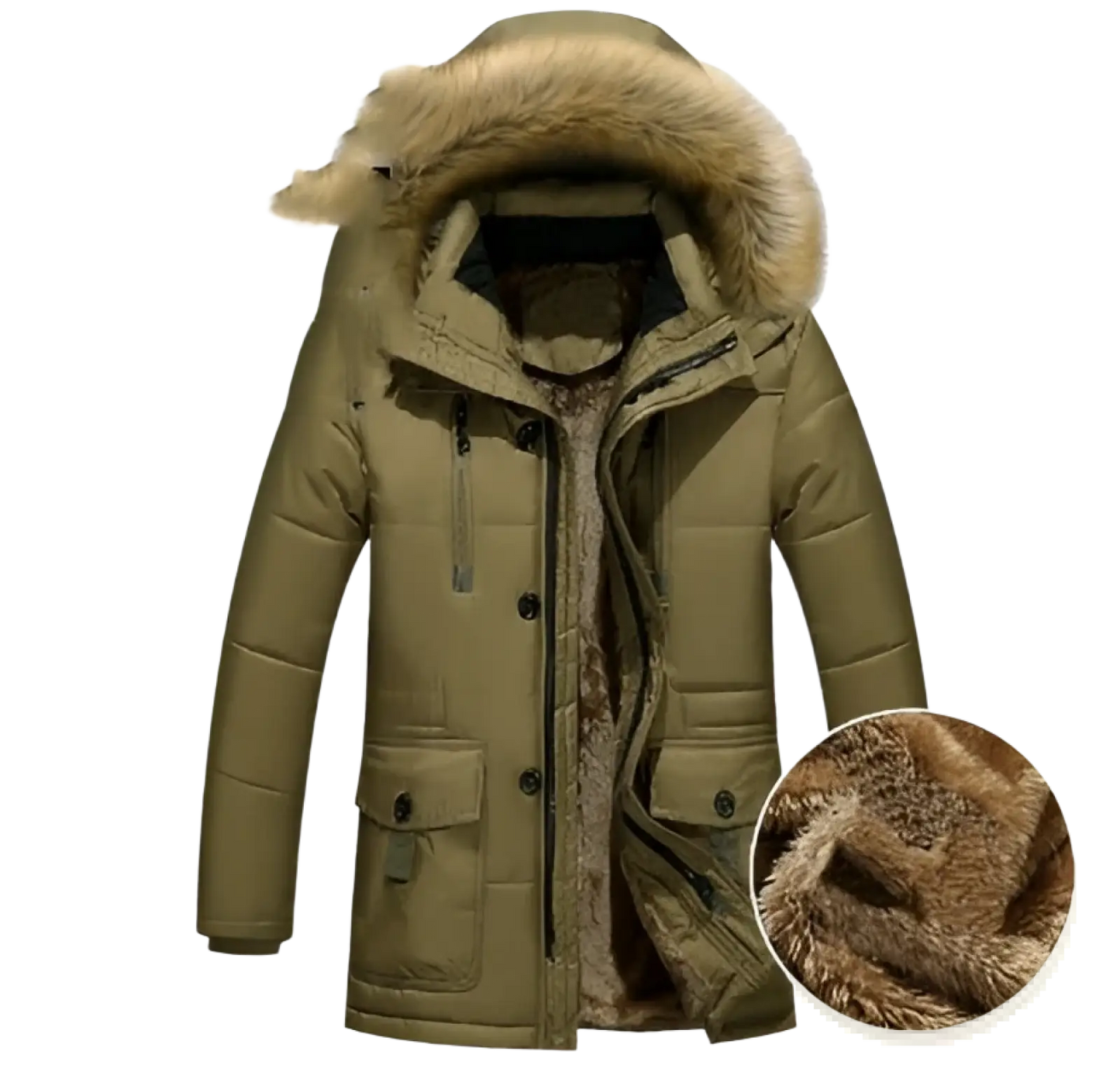 Men's Quilted Down Parka with Fur Lined Detachable Hood