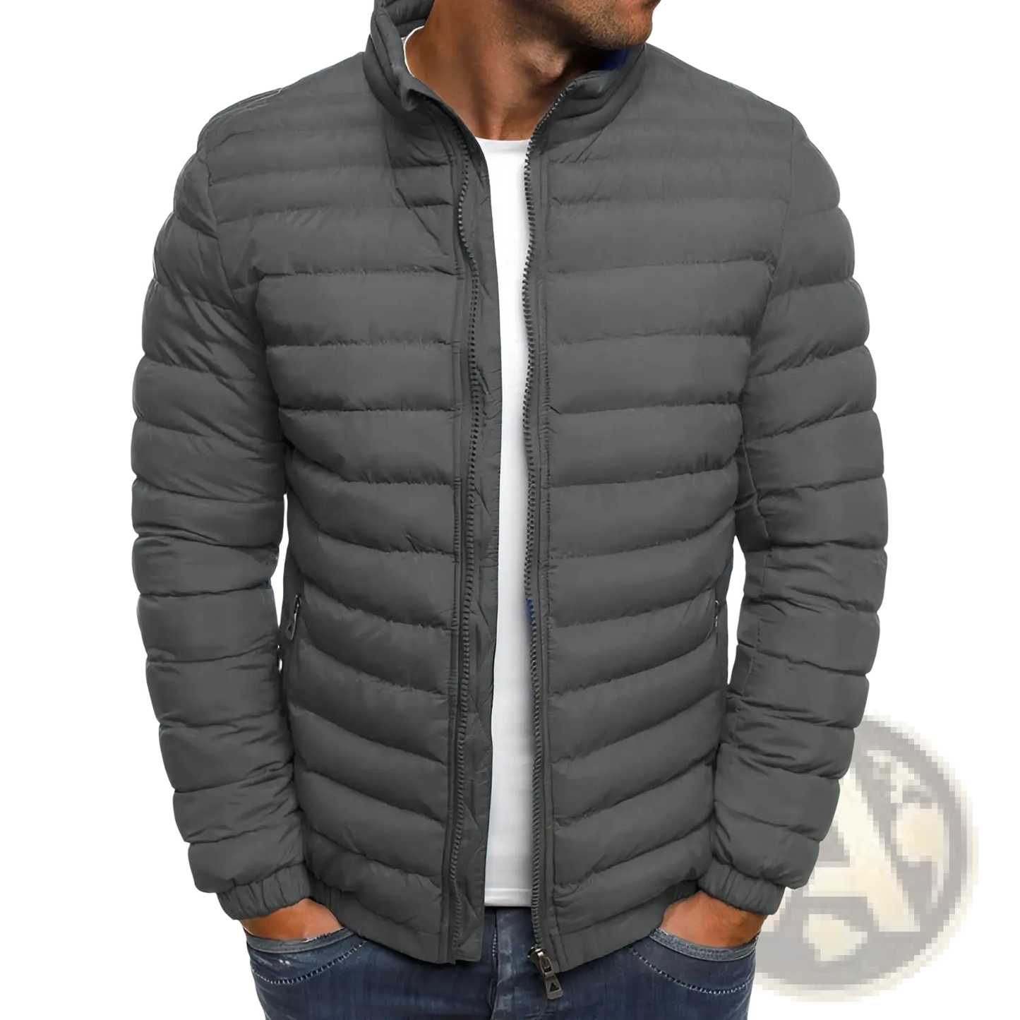 Men's Quilted Puffer Jacket with Stand Collar