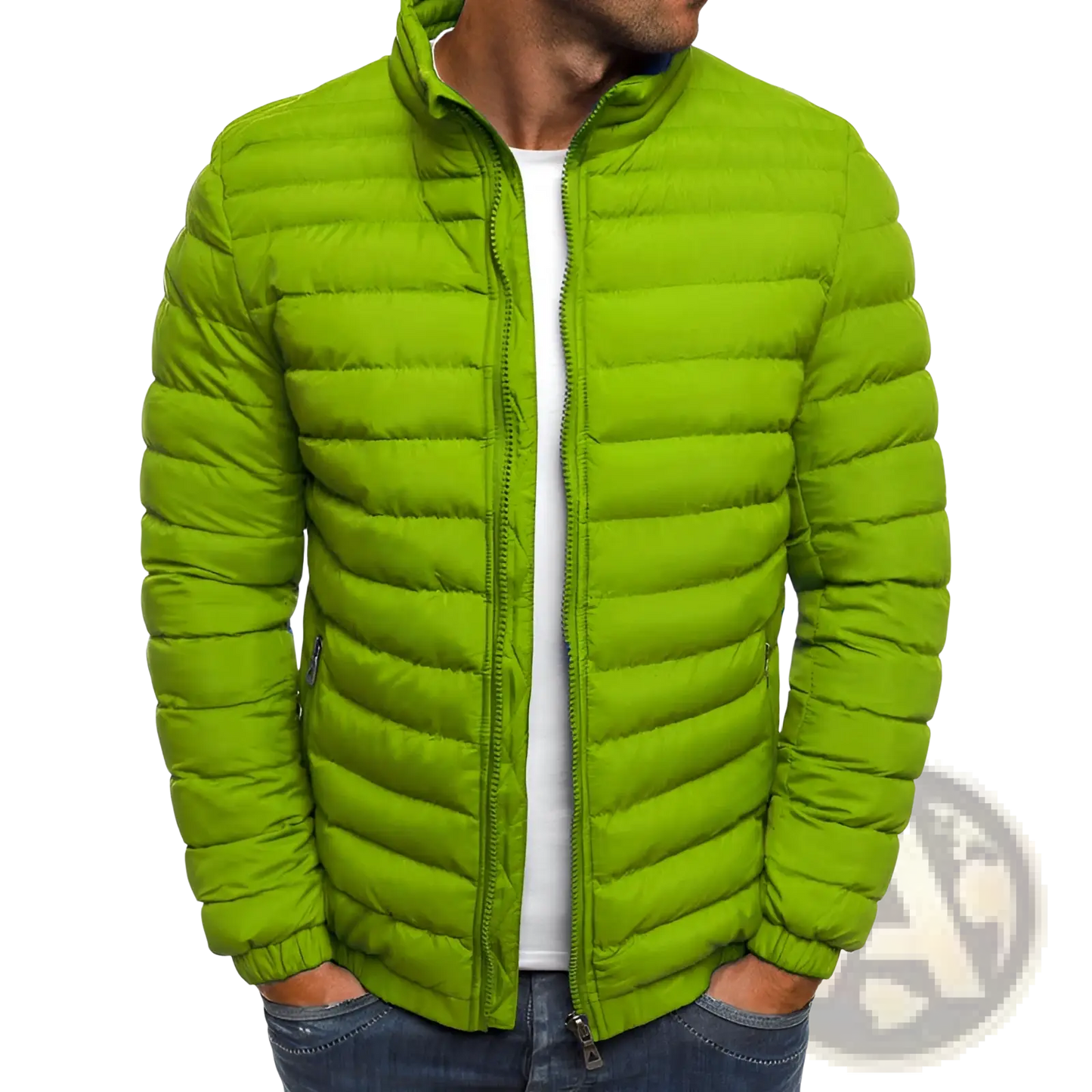 Men's Quilted Puffer Jacket with Stand Collar