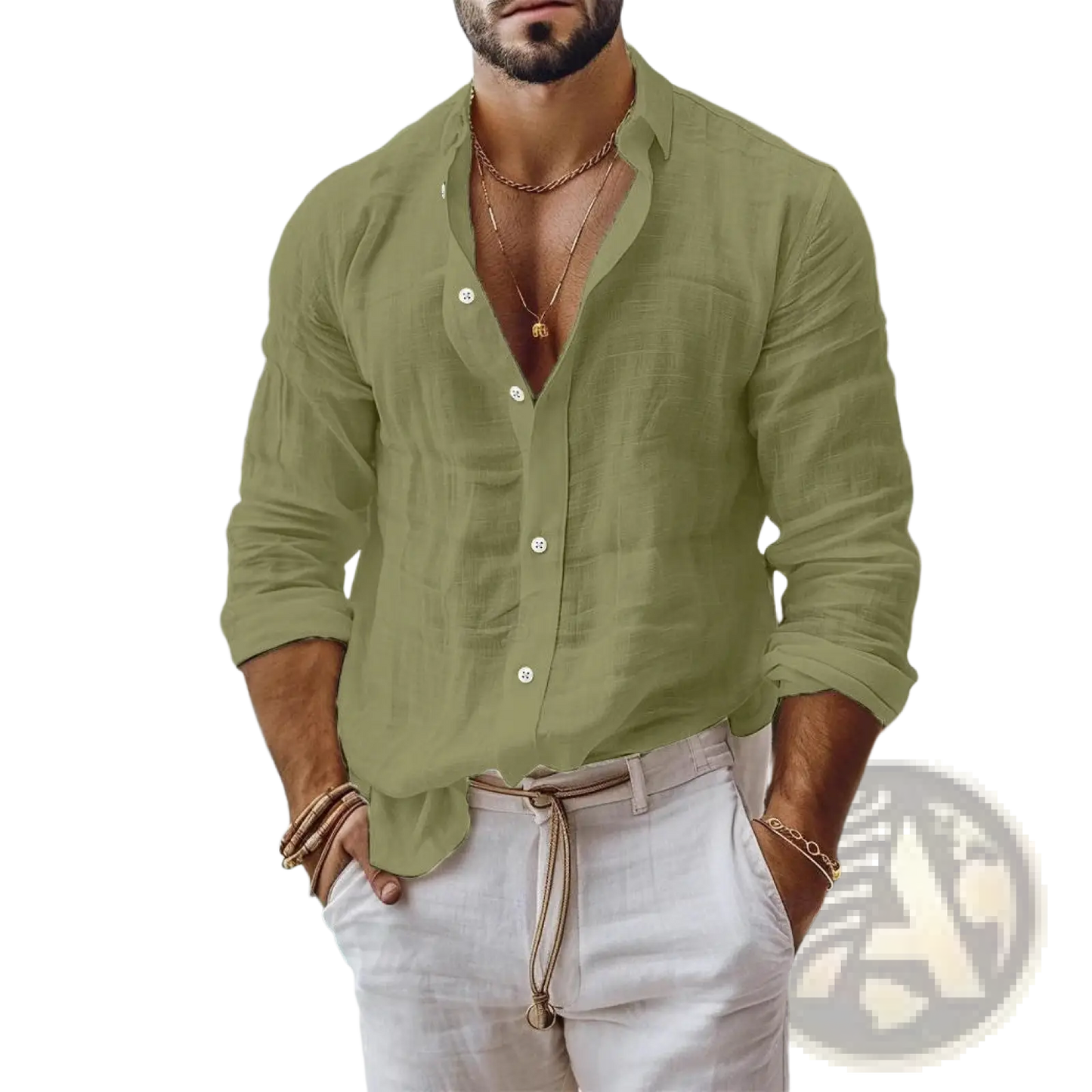 Men's Relaxed Fit Cotton Linen Long Sleeve Shirt
