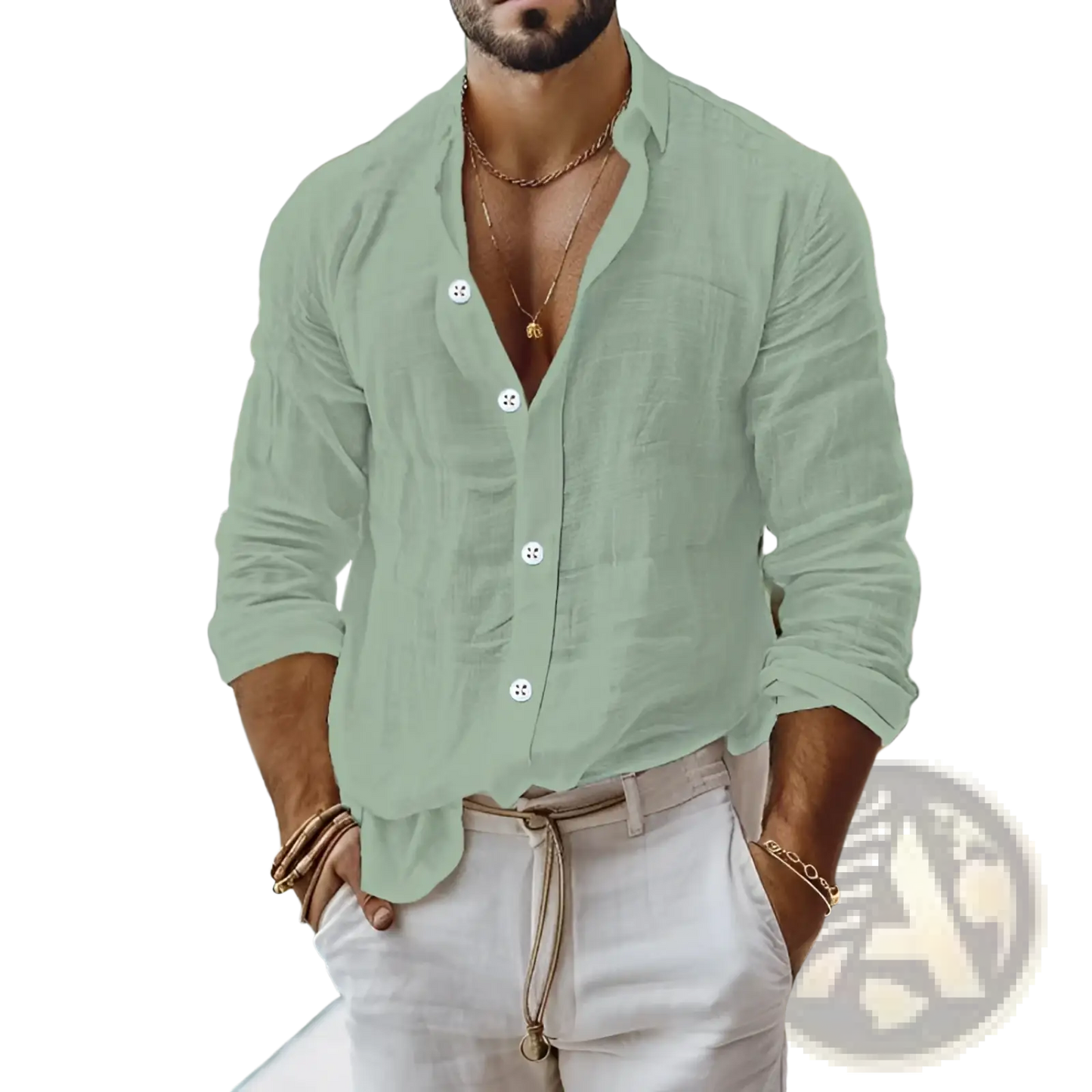 Men's Relaxed Fit Cotton Linen Long Sleeve Shirt