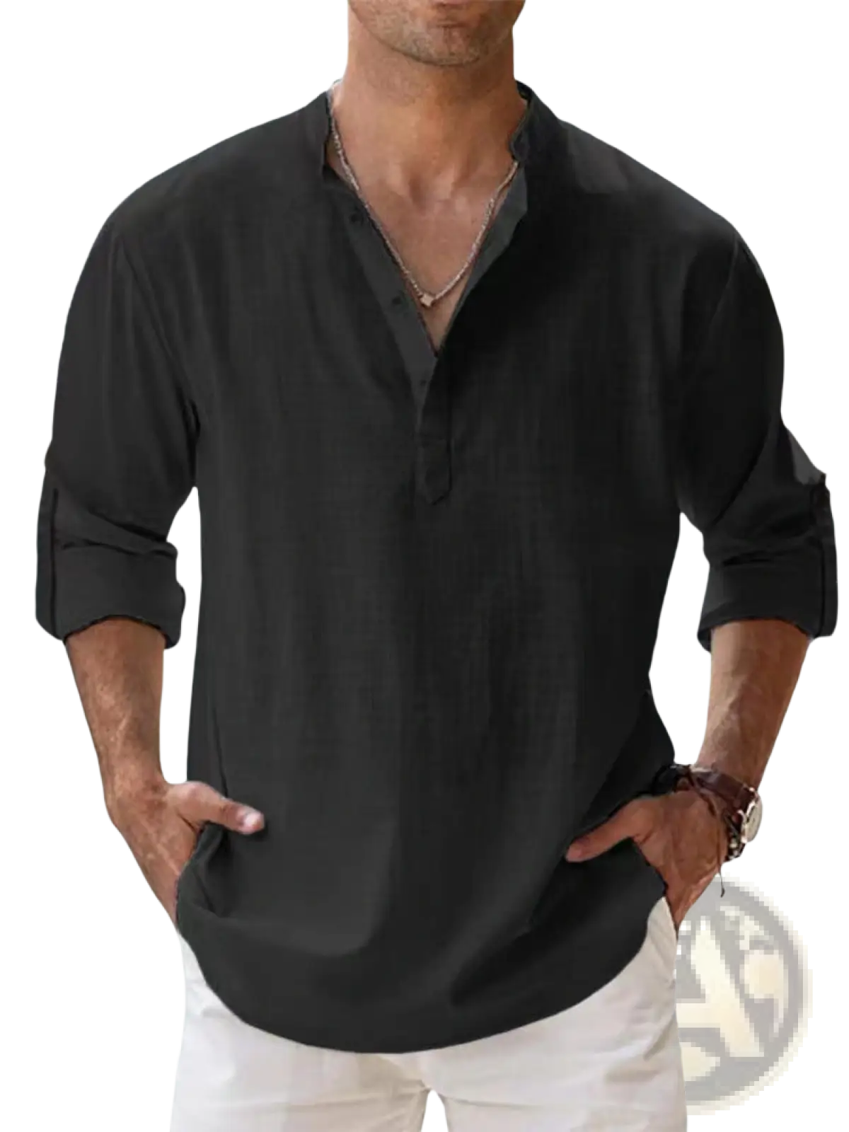 Men's Relaxed Fit Cotton Linen Long Sleeve Shirt
