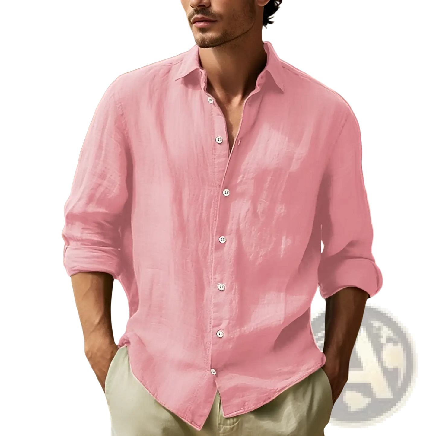 Men's Relaxed Fit Cotton Linen Long Sleeve Shirt
