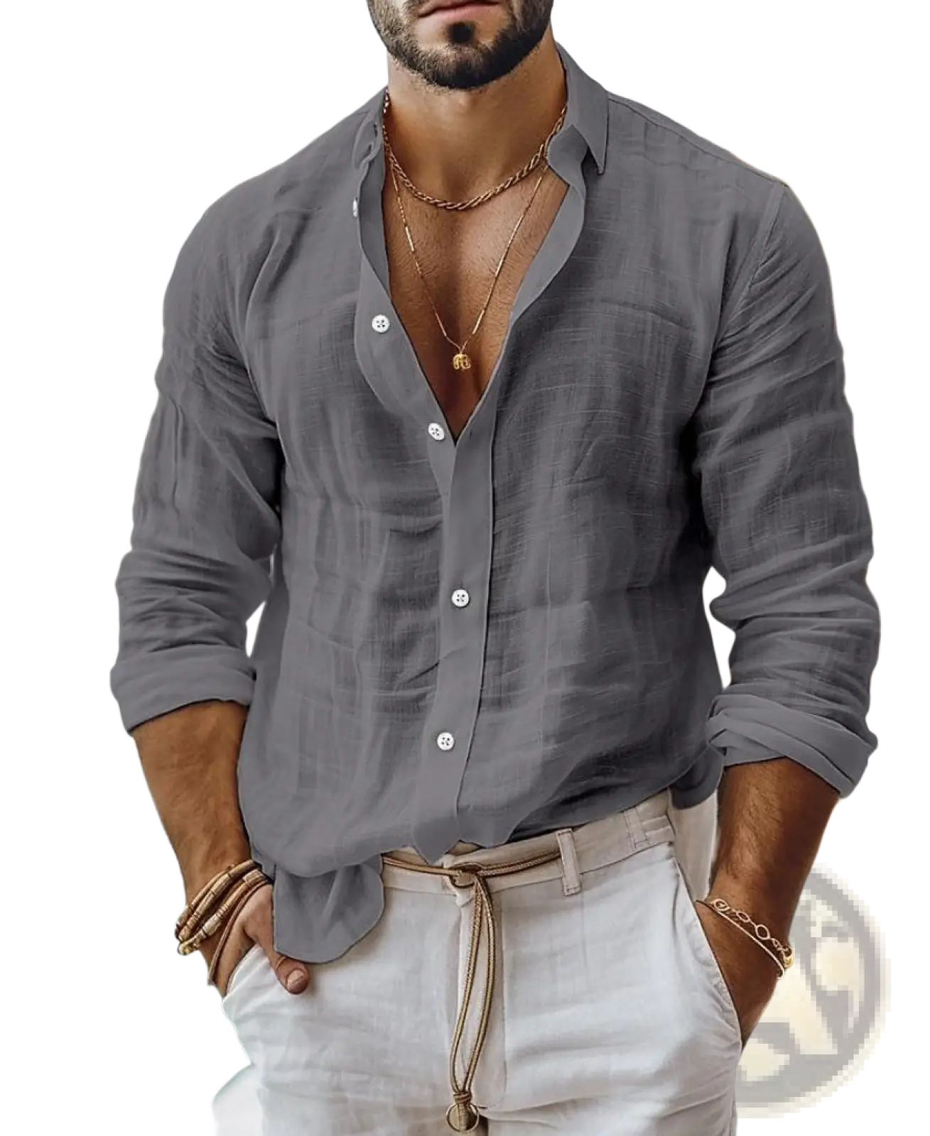 Men's Relaxed Fit Cotton Linen Long Sleeve Shirt