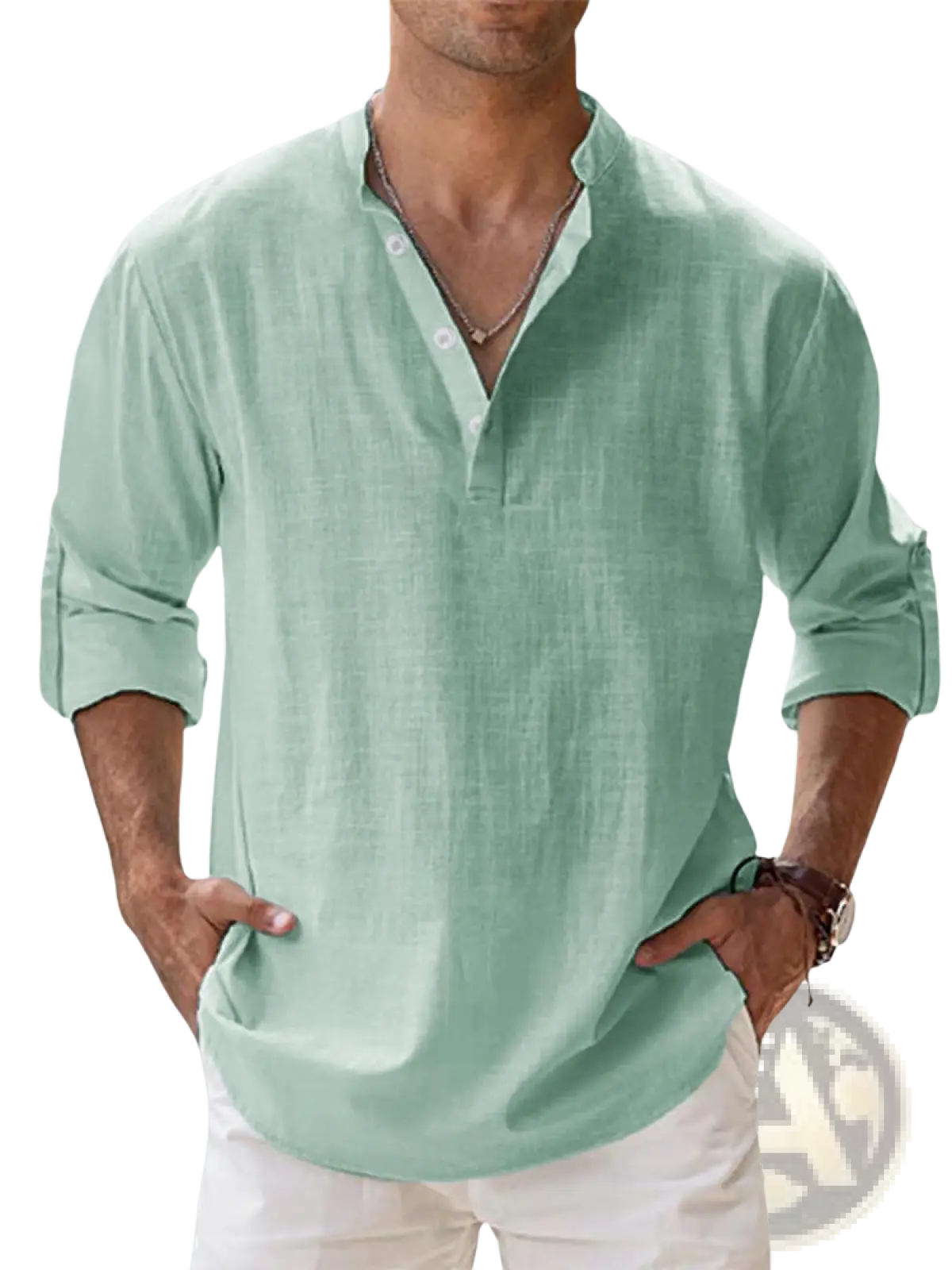 Men's Relaxed Fit Cotton Linen Long Sleeve Shirt