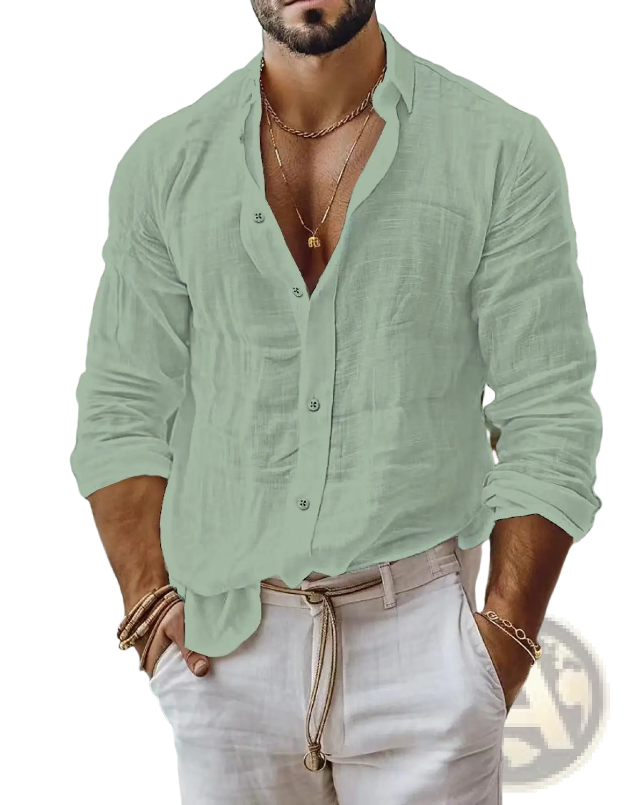 Men's Relaxed Fit Cotton Linen Long Sleeve Shirt