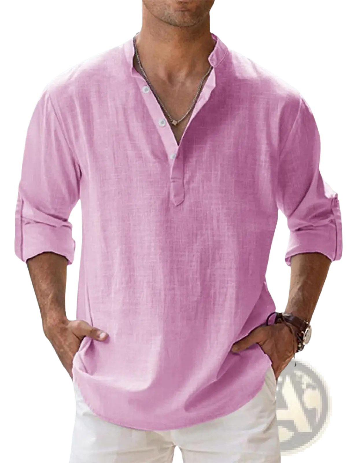 Men's Relaxed Fit Cotton Linen Long Sleeve Shirt