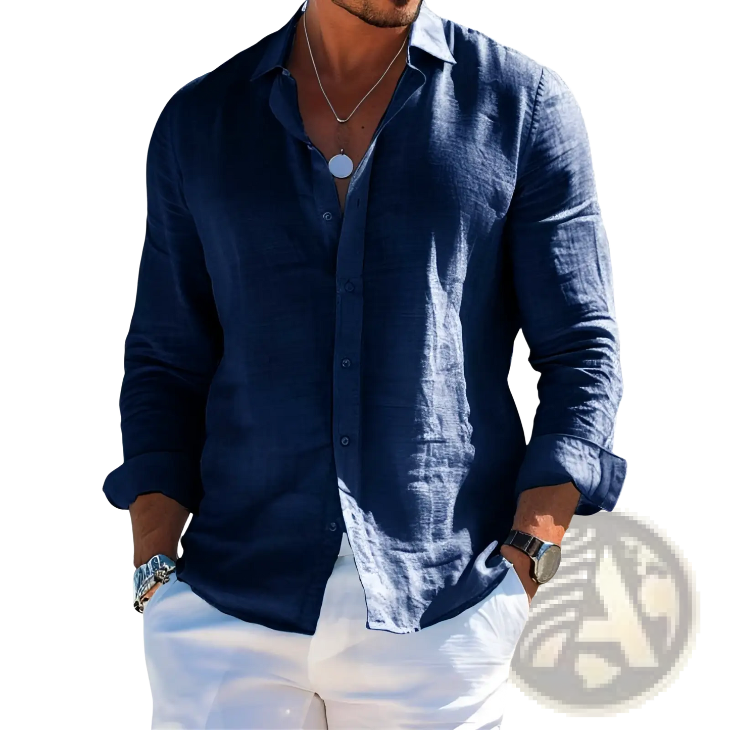 Men's Relaxed Fit Linen Button Down Shirt
