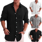 Men's Relaxed Fit Long Sleeve Linen Blend Casual Shirt